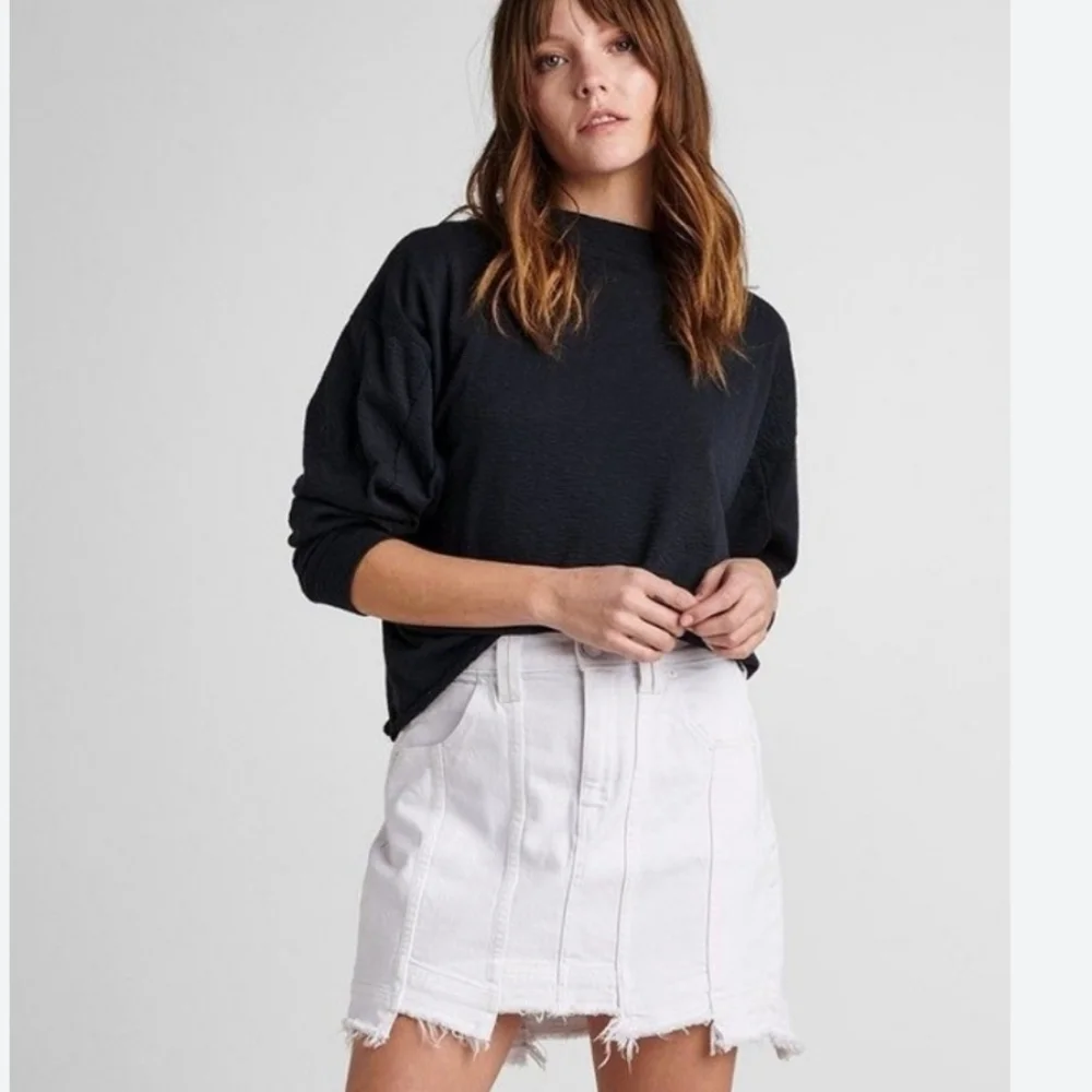 Hudson Lulu‎ White Asymmetrical Stitched Denim Mini Jean Skirt 25